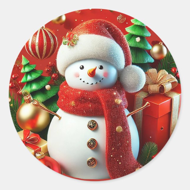 Sticker Rond Bonhomme de neige joyeux (Devant)