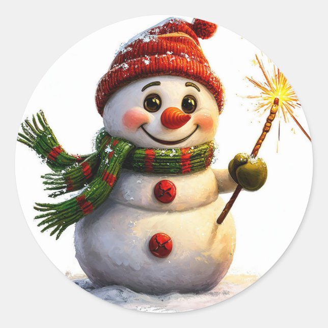 Sticker Rond Bonhomme de neige joyeux (Devant)