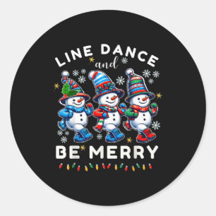 Sticker Rond Bonhomme de neige joyeux danse en ligne Noël drôle