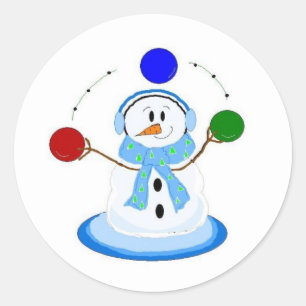 Sticker Rond Bonhomme de neige lançant des balles