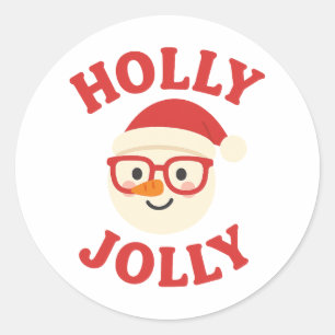 Sticker Rond Bonhomme de neige mignon avec des lunettes Noël jo
