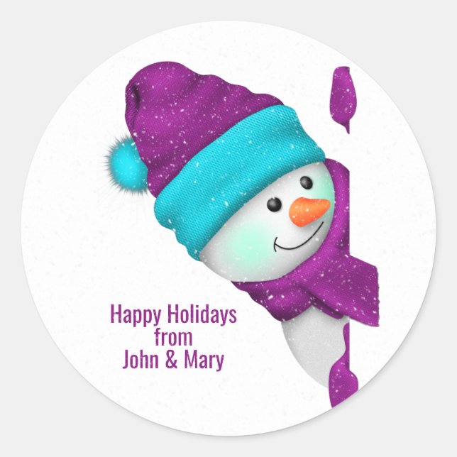 Sticker Rond bonhomme de neige mignon en flocons de neige pour  (Devant)
