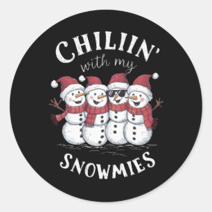Sticker Rond Bonhomme de neige Noël Chillin Avec Mes Snowmies C