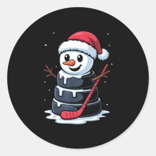 Sticker Rond Bonhomme de neige palet de hockey sur glace chapea