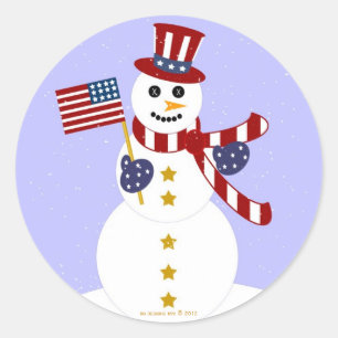 Sticker Rond Bonhomme de neige patriotique des Etats-Unis avec