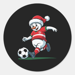 Sticker Rond Bonhomme de neige Santa jouant au football Hommes