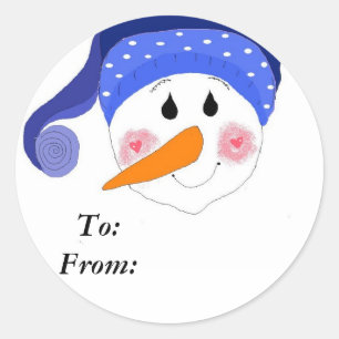Sticker Rond Bonhomme de neige souriant