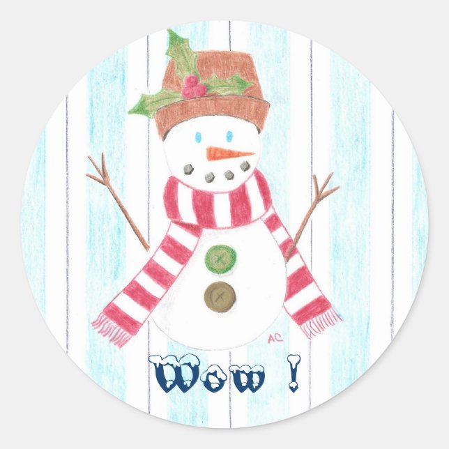 Sticker Rond Bonhomme de neige (Wow) récompense (Devant)