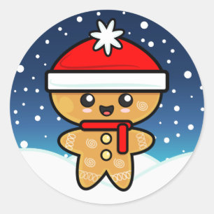 Sticker Rond Bonhomme en pain d'épice de Noël