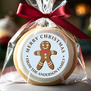 Sticker Rond Bonhomme en pain d'épices bleu Joyeux Noël