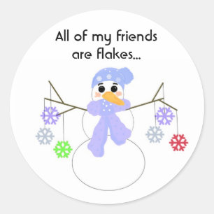 Sticker Rond Bonhommes de neige avec flocons de neige colorés