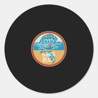Sticker Rond Bonita Beach Florida Fl Ocean Wave Shark Fin Vacat