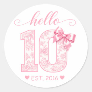 Sticker Rond Bonjour 10 Anniversaire   Rose Bonjour 10 Année pe