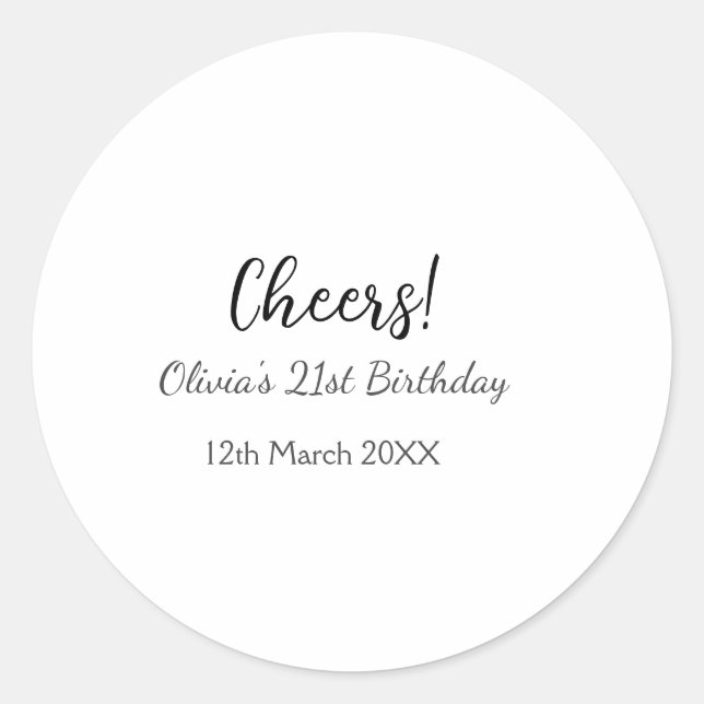 Sticker Rond Bonjour 21e anniversaire ajouter nom date simple m (Devant)