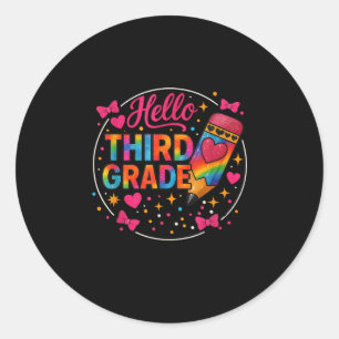 Sticker Rond Bonjour 3E Année Tie Dye Pencil Retour À L'École 3