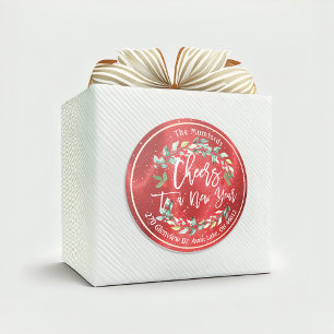 Sticker Rond Bonjour à Nouvel An Joyeux Noël Adresse florale