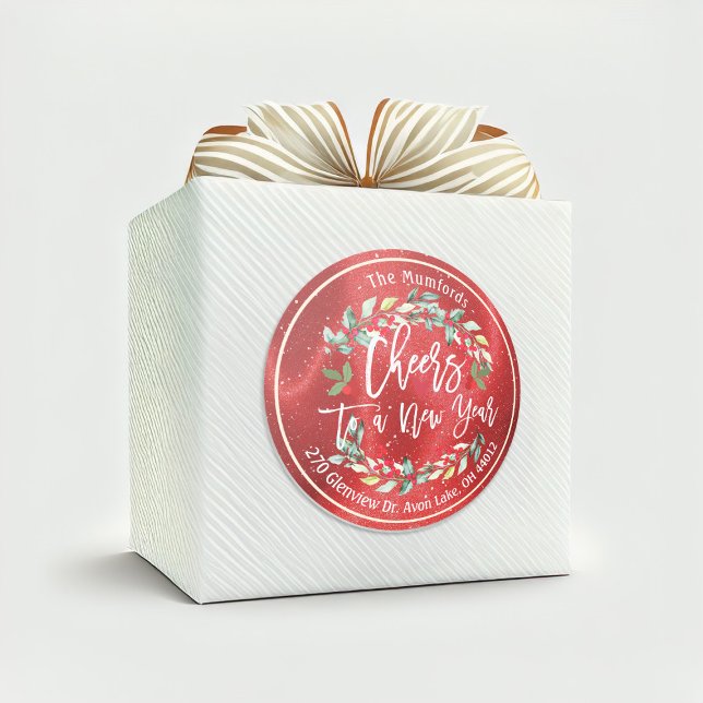 Sticker Rond Bonjour à Nouvel An Joyeux Noël Adresse florale (Créateur téléchargé)