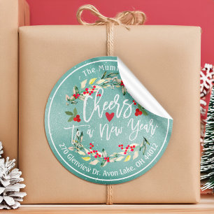 Sticker Rond Bonjour à Nouvel An Joyeux Noël Adresse florale