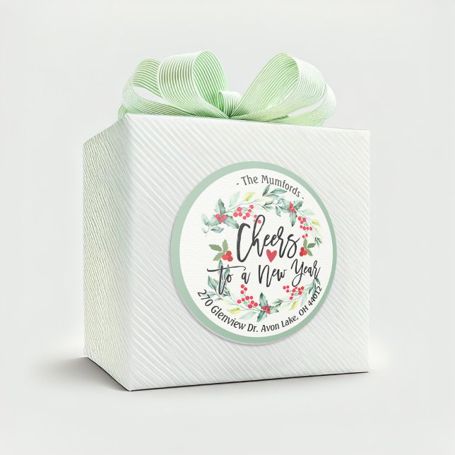 Sticker Rond Bonjour à Nouvel An Joyeux Noël Adresse florale (Créateur téléchargé)