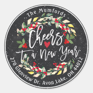 Sticker Rond Bonjour à Nouvel An Joyeux Noël Adresse florale
