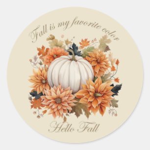 Sticker Rond Bonjour Automne aquarelle fleur sauvage feuilles d