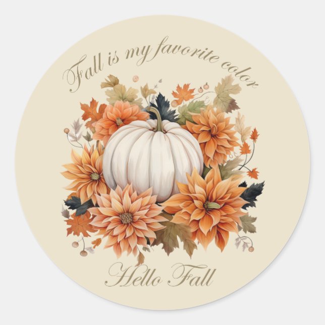 Sticker Rond Bonjour Automne aquarelle fleur sauvage feuilles d (Devant)