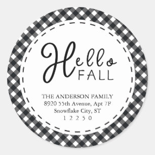 Sticker Rond Bonjour automne Black & White Buffalo Thanksgivi
