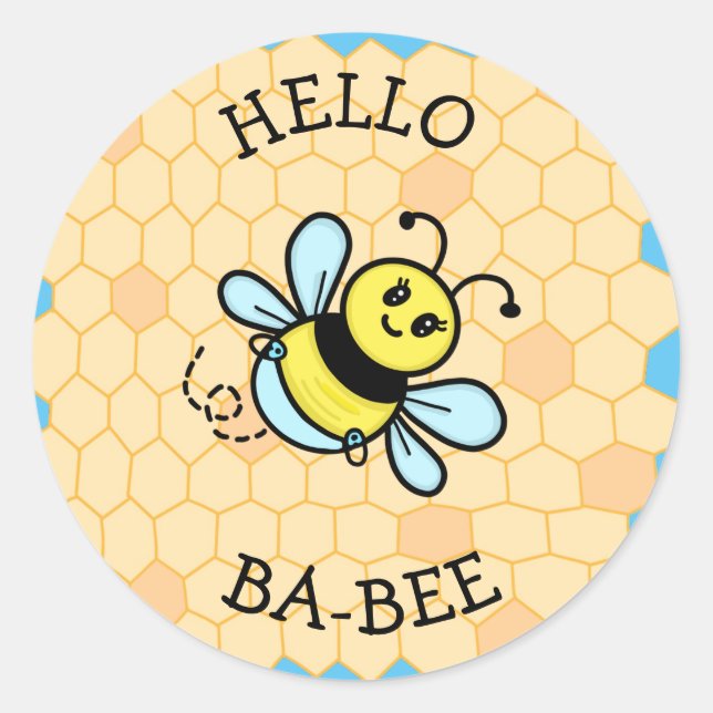 Sticker Rond Bonjour, Ba-bee Baby shower ou Faire-part de naiss (Devant)