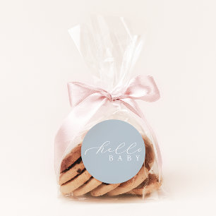 Sticker Rond Bonjour Baby Blue Minimalist Baby shower de script