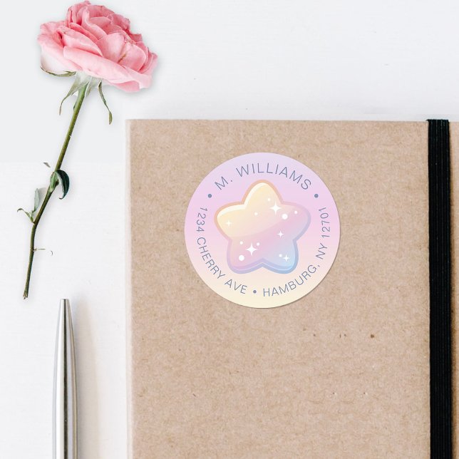 Sticker Rond Bonjour Baby Rainbow Et Stars Pastel Adresse (Créateur téléchargé)