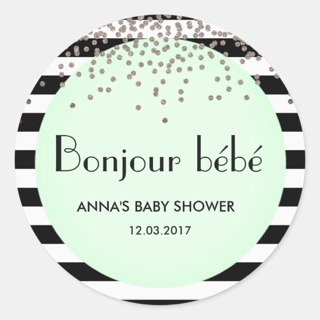 Sticker Rond Bonjour bebe baby shower d'inspiration française a (Devant)