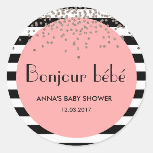 Sticker Rond Bonjour bebe baby shower d'inspiration française a