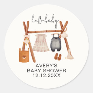 Sticker Rond Bonjour bébé Baby shower Vêtements Boho mignons