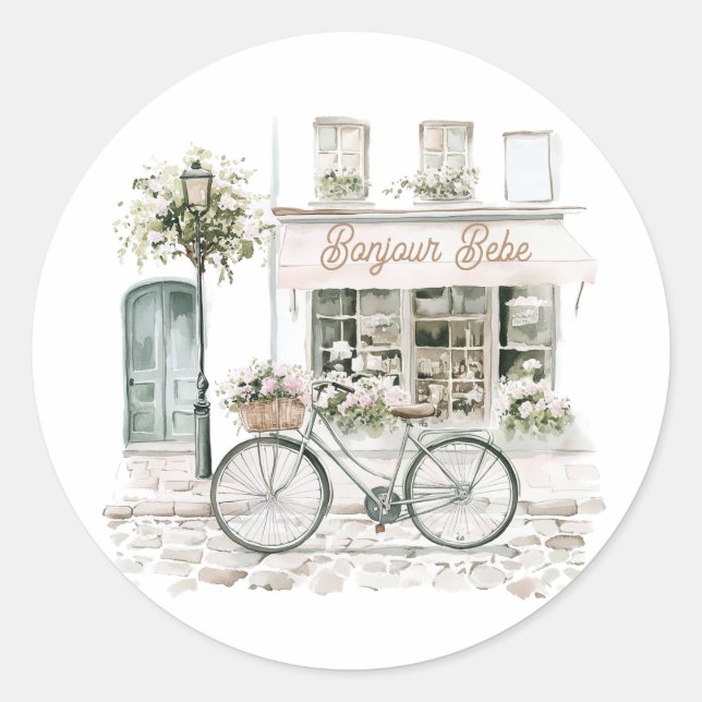 Sticker Rond Bonjour Bebe Fête de Naissance Bébé Français  (Devant)