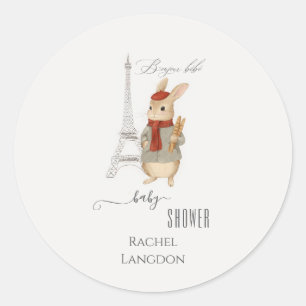 Sticker Rond Bonjour Bebe French Rabbit Baby shower