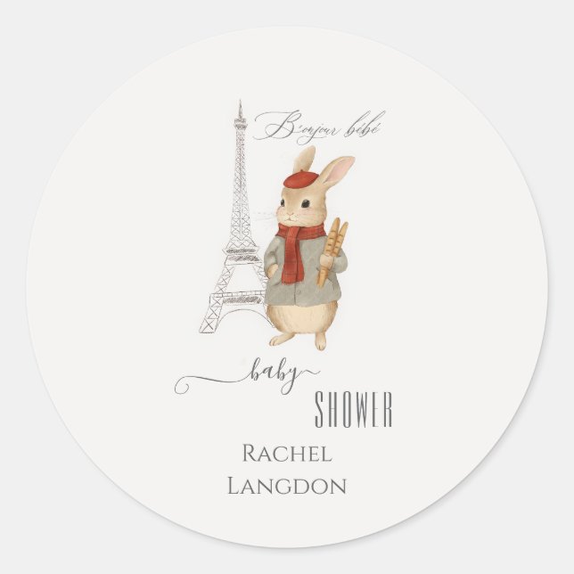 Sticker Rond Bonjour Bebe French Rabbit Baby shower (Devant)