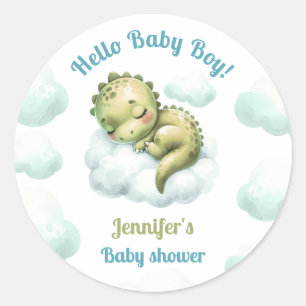 Sticker Rond Bonjour bébé garçon mignonne Dinosaur Baby shower