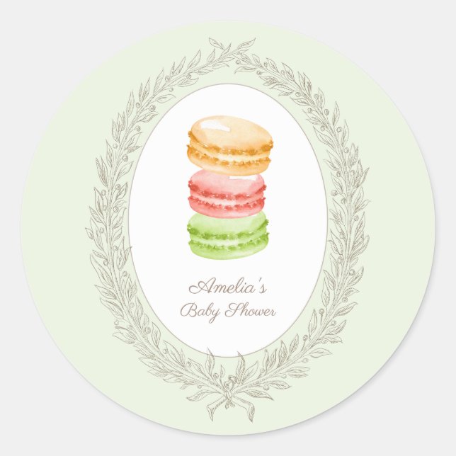 Sticker Rond Bonjour Bebe Pâtisserie Française Macarons Green (Devant)