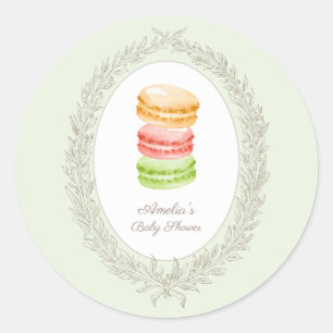 Sticker Rond Bonjour Bebe Pâtisserie Française Macarons Green