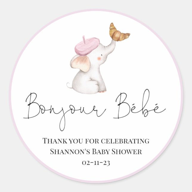Sticker Rond Bonjour Bebe Romantique French Girl Baby shower Cl (Devant)