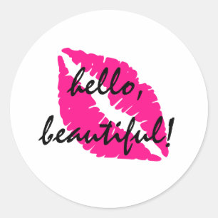 Sticker Rond Bonjour belle avec Lipstick rose