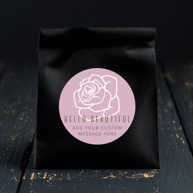 Sticker Rond Bonjour Belle - Rose Rose Moderne Chic (Créateur téléchargé)