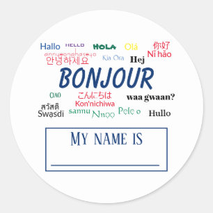 Sticker Rond Bonjour Bonjour World Travel Langues Colorée Nom