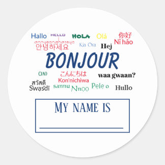 Sticker Rond Bonjour Bonjour World Travel Langues Colorée Nom