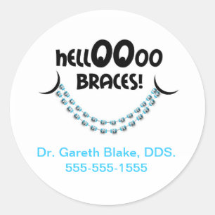 Sticker Rond Bonjour Braces bleu Orthodontiste Patient Personna