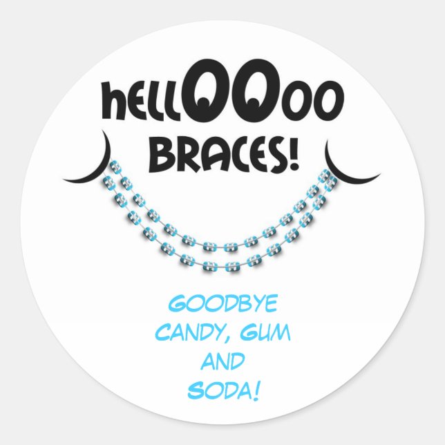 Sticker Rond Bonjour Braces Bleu Orthodontiste Rappel du patien (Devant)