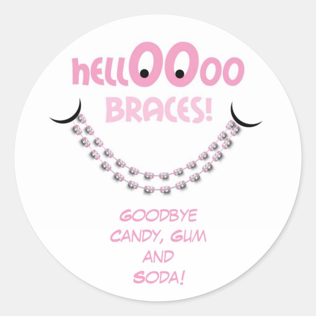 Sticker Rond Bonjour Brève Pink Orthodontist Rappel Patient (Devant)