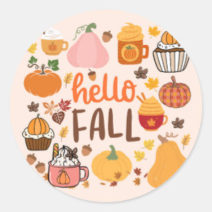 Sticker Rond Bonjour Citrouille d'automne