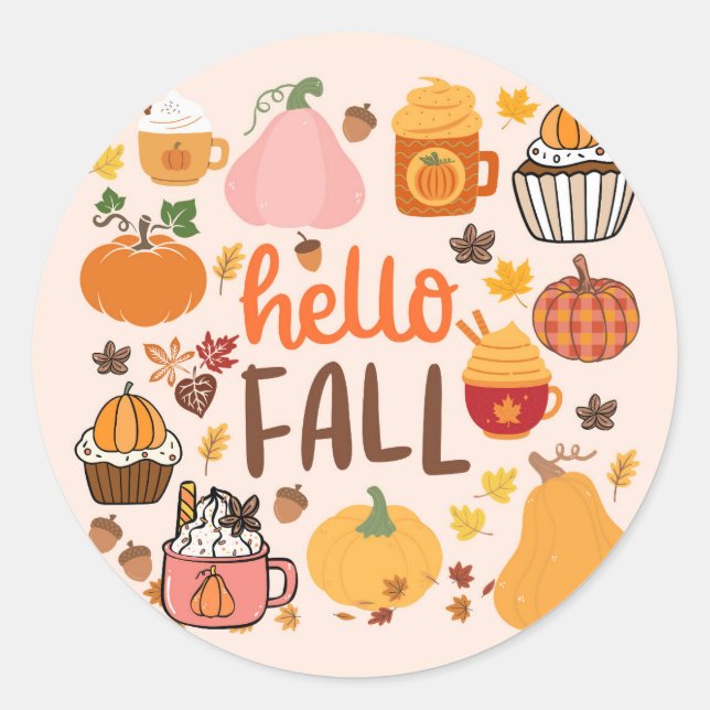Sticker Rond Bonjour citrouilles d'automne (Devant)