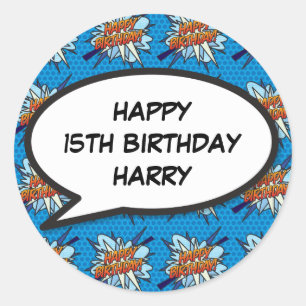 Sticker Rond BONJOUR D'ANNIVERSAIRE Bubble Fun Retro Comic Book